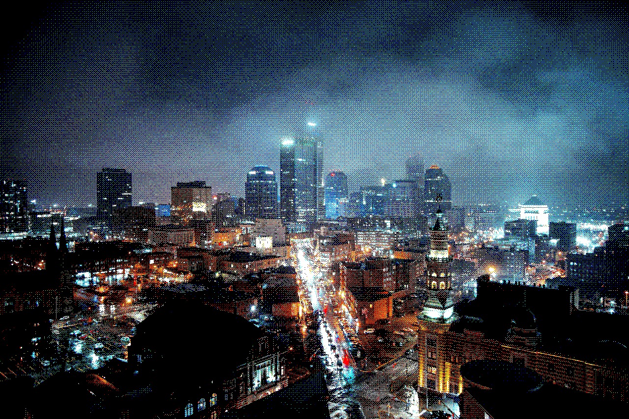 Dithered Bird's Eye View Photography of Lighted City during the night Photo by Josh Hild from Pexels dithered by my own Swift Library.